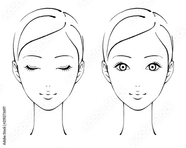 Fototapeta 正面を向いた女性の線画