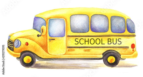 Fototapeta yellow watercolor school bus driven in left direction.