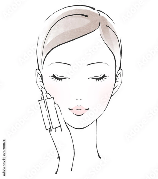 Obraz 四角いコットンを肌に当てている女性