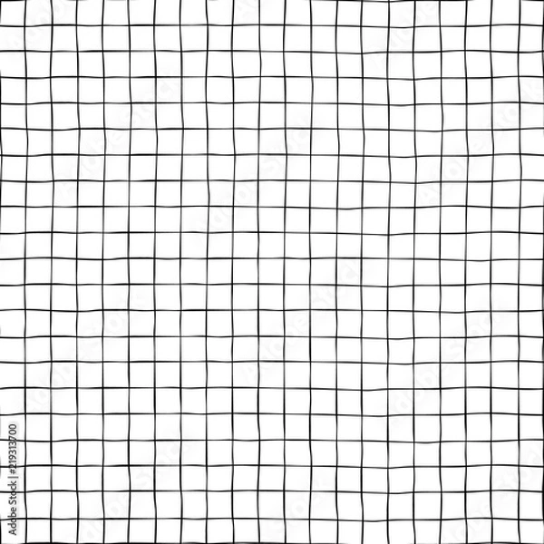 Obraz Black grid on white seamless vector background texture. Hand drawn doodle lines.