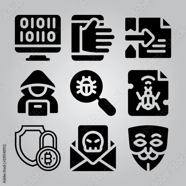 Obraz Simple 9 icon set of hacker related [iconsRandom:4] vector icons. Collection Illustration