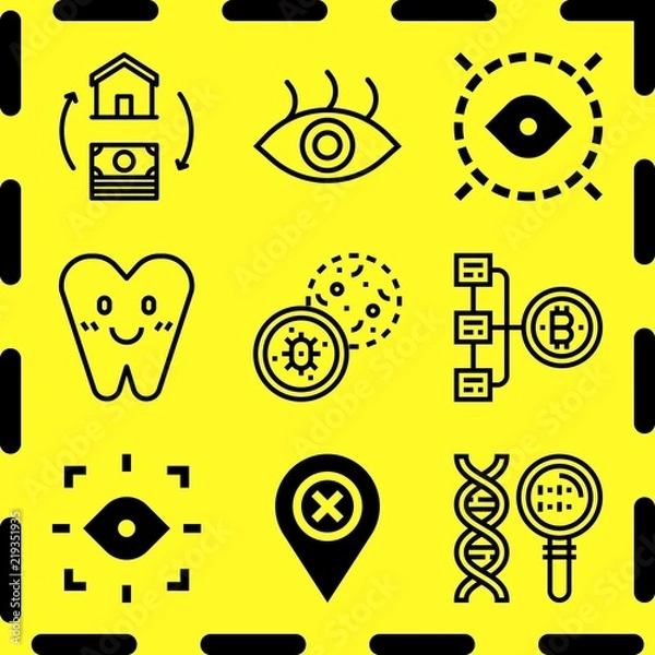 Fototapeta Simple 9 icon set of human related buy, eye, tooth and genetic vector icons. Collection Illustration