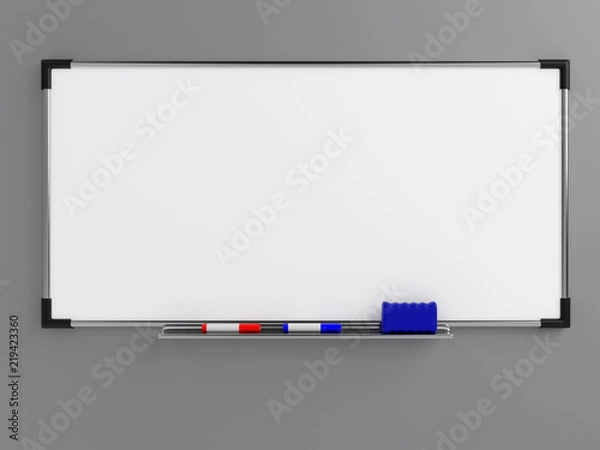 Obraz Empty whiteboard (magnetic board) on gray wall. Mockup template - 3D rendering