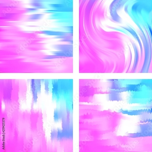 Fototapeta Set with abstract blurred backgrounds. Vector illustration. Modern geometrical backdrop. Abstract template. Pink, blue, white colors.