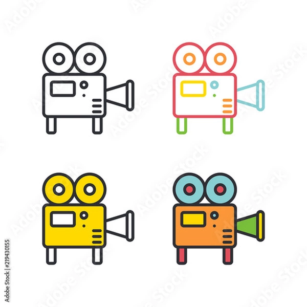 Fototapeta Retro projector flat simple line icons set.