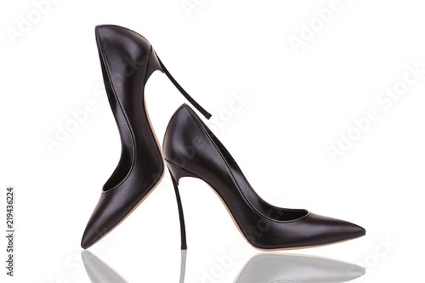 Fototapeta Elegant black high-heeled shoes
