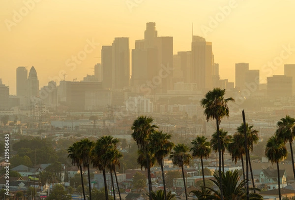 Fototapeta Los Angeles downtown skyline evening