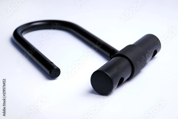 Obraz Black bike u lock, open and locked views. Isolated on white, clipping path included
