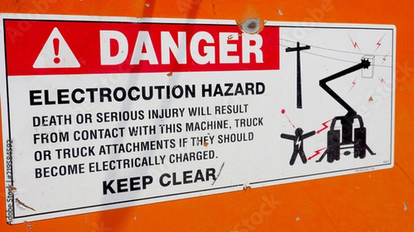 Obraz Danger sticker on electrocution hazard machine