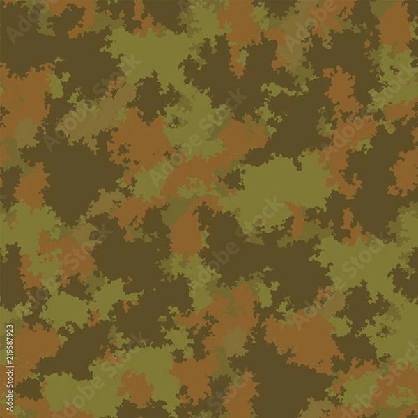 Fototapeta Fashion camo khaki woodland classic color forest swamp  woods quagmire  seamless pattern. Vector seamless pattern camouflage design. Moss woodland seamless vector camo. Camouflage fabric pattern.