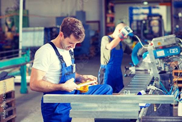 Obraz dwóch pracowników w fabryce