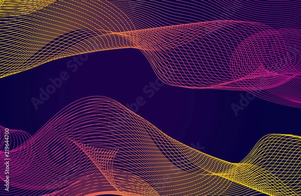 Fototapeta Colorful abstract waves vector backgroud. Digital frequency track equalizer. Horizontal waves dynamic illustration.