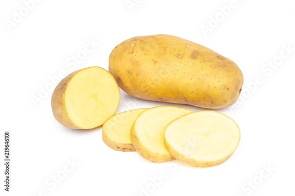 Obraz Fresh potato slice isolated on white background.