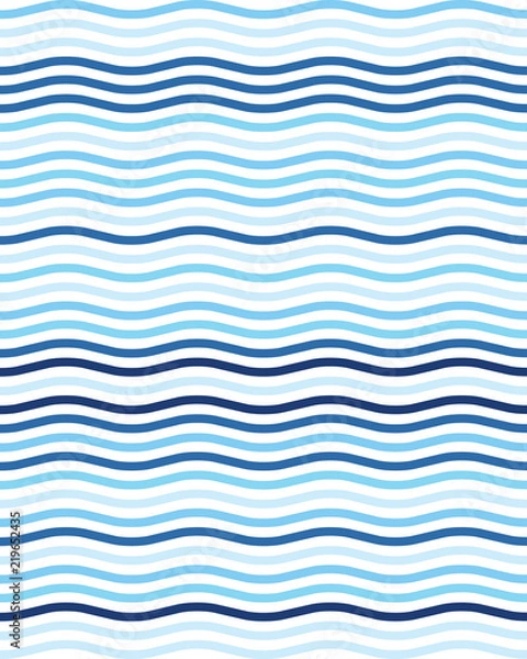 Fototapeta Seamless blue wavy lines simple pattern, abstract geometric background