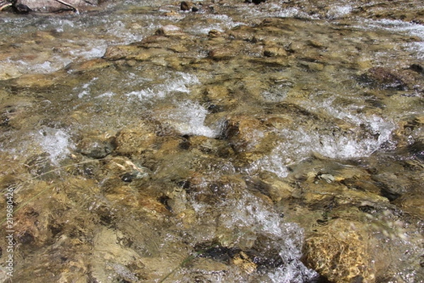 Fototapeta Clapotis de rivière transparente et cailloux
