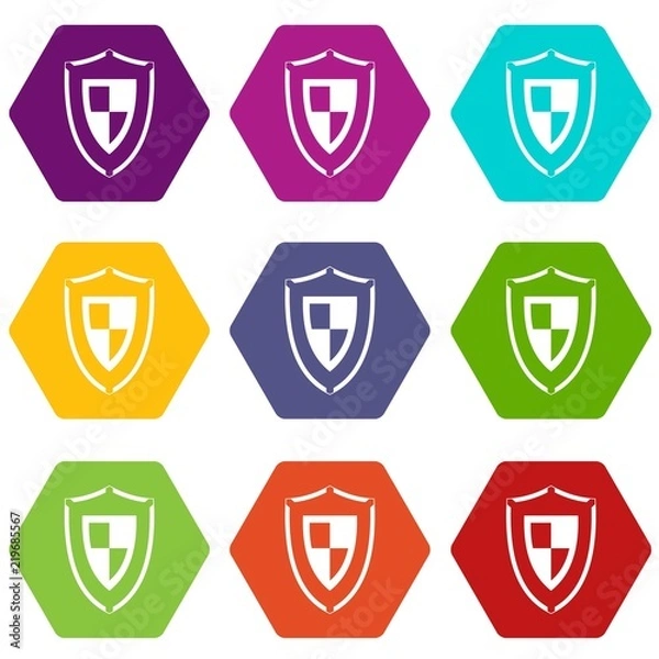 Fototapeta Shield icon set many color hexahedron isolated on white vector illustration