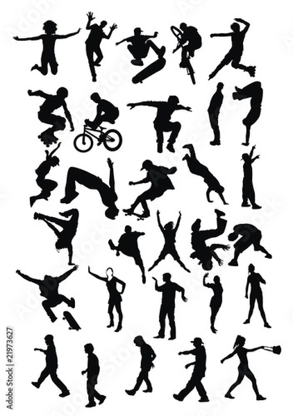 Fototapeta Set of active children vector silhouettes