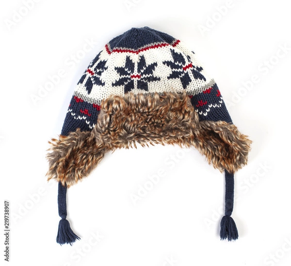 Obraz Hat with ear flaps isolated on white.