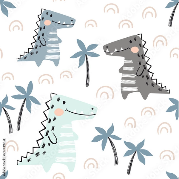 Fototapeta Crocodile baby seamless pattern. Dinosaur scandinavian cute print.
