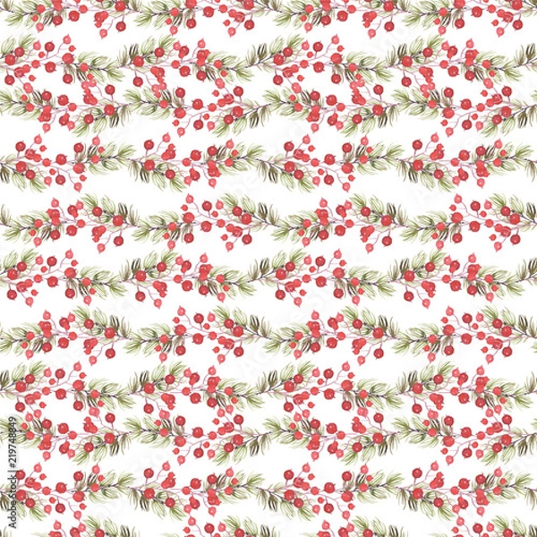 Fototapeta New Year seamless patterns, painted in hand-made water-colors, New Year's attributes and toys, New Year's atmosphere of fun, suitable for printing, truly seamless, of high quality, drawn in a realisti