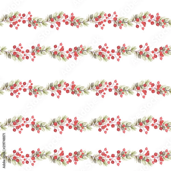 Fototapeta New Year seamless patterns, painted in hand-made water-colors, New Year's attributes and toys, New Year's atmosphere of fun, suitable for printing, truly seamless, of high quality, drawn in a realisti