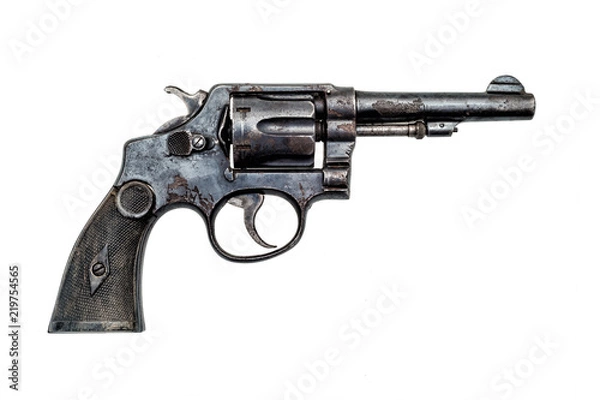 Fototapeta stary zardzewiały pistolet rewolwer żandarmerii na białym tle