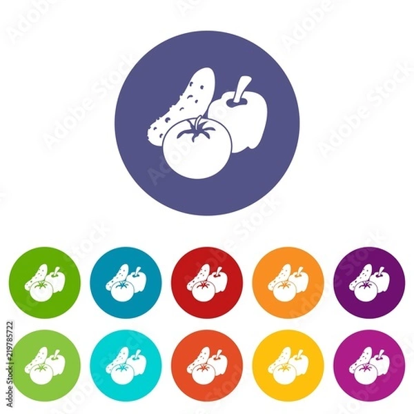Fototapeta Vegetables food icons color set vector for any web design on white background
