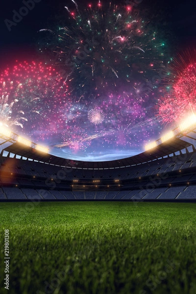 Obraz Stadium night without people fireworks 3D rendering