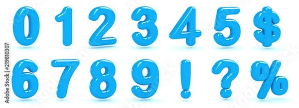 Fototapeta glossy blue number 3d render bubble font
