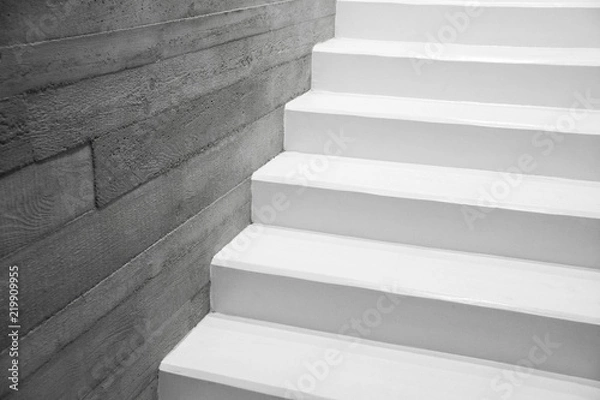 Obraz Modern reinforced concrete stairs , Concrete staircase painted in white detail, Symbol of modern minimalist living