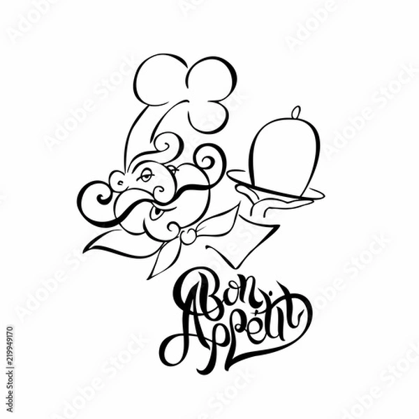 Fototapeta Chef. Logotype. Cook. Bon appetit Stylish letteringWhite background vector illustration