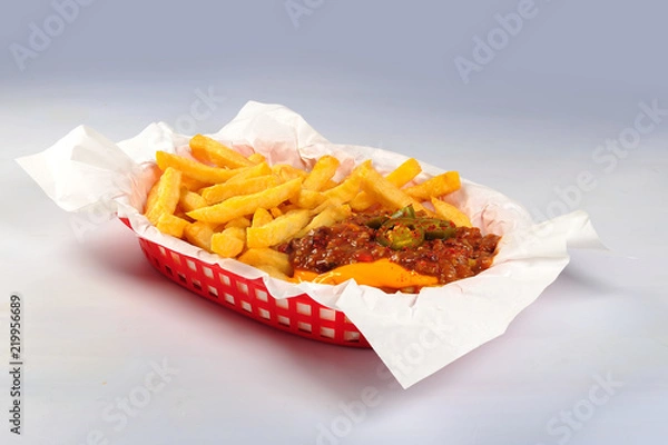 Obraz Chili Cheese und Pommes