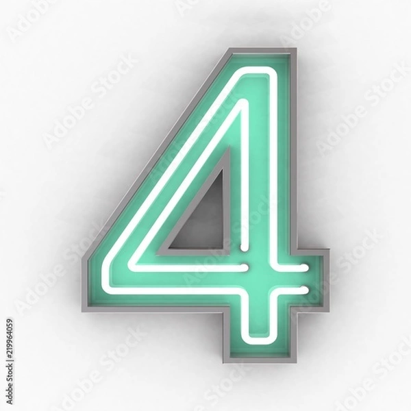 Fototapeta neon sign number 4 3d render