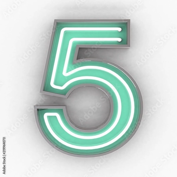 Fototapeta neon sign number 5 3d render