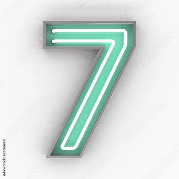 Fototapeta neon sign number 7 3d render
