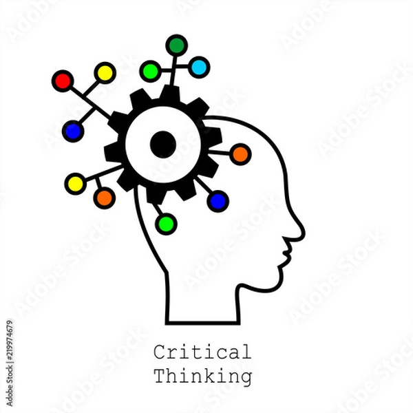 Fototapeta Symbol of Critical Thinking.  Concept for Web, Mobile or Apps. Profile of the head with gears. Modern design for flat icon.