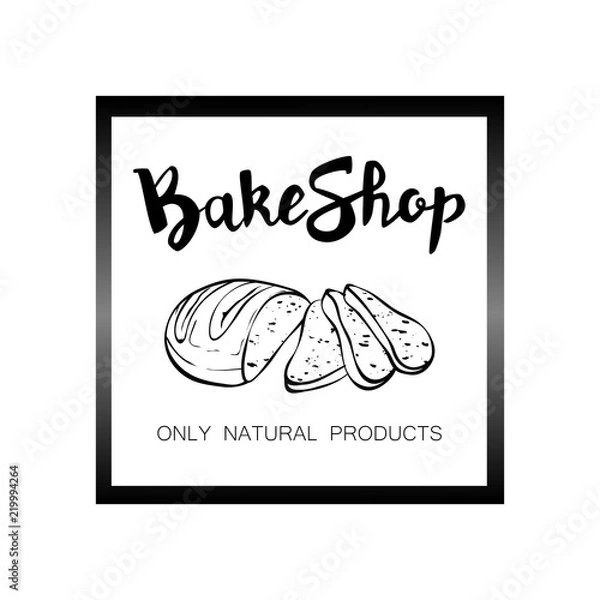 Fototapeta A signboard, a logo, a template for a bakeshop, a bread store, an element of decor. Fresh bread and pastries. Vector