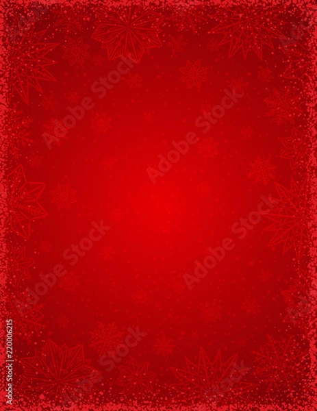 Fototapeta Red christmas background with  frame of snowflakes and stars,  vector illustration