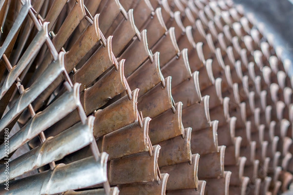 Fototapeta turbine rotor with blades and propellers as turboprop and gas turbine engine