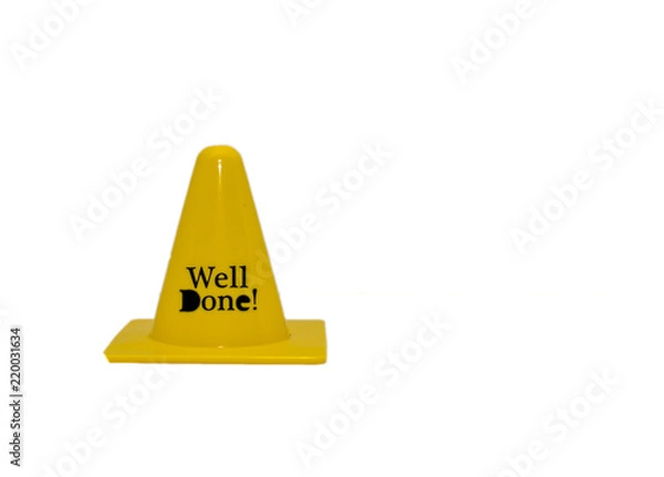 Obraz Yellow well done message isolated in white background