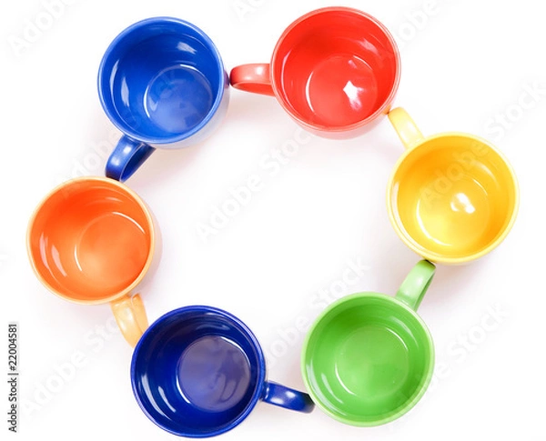 Fototapeta Color cups isolated on white background.