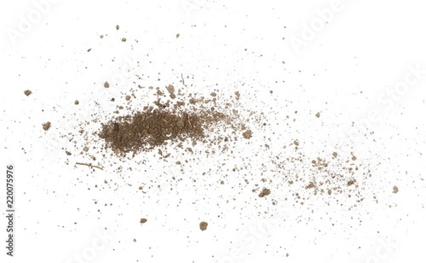 Fototapeta Dirt, soil dust pile isolated on white background, top view