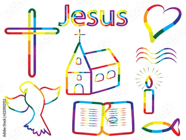 Obraz regenbogenfarben Glaubenssymbole  im Set