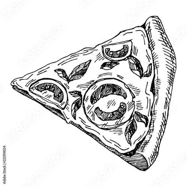 Fototapeta hand drawn illustration of piece of pizza