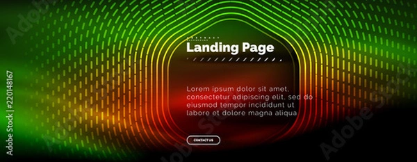 Fototapeta Neon glowing techno hexagon shape lines, hi-tech futuristic abstract background, landing page template