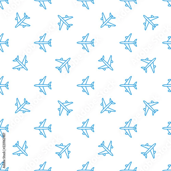 Fototapeta Vector seamless aircraft pattern. Flying line plane