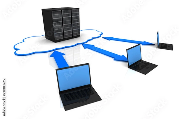 Fototapeta Server Racks with computing clouds. Storage concept.