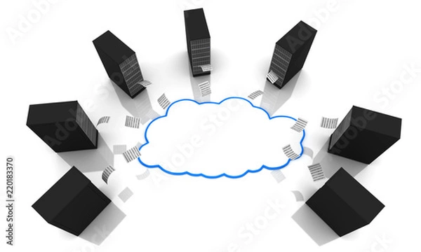 Fototapeta Server Racks with computing clouds. Storage concept.