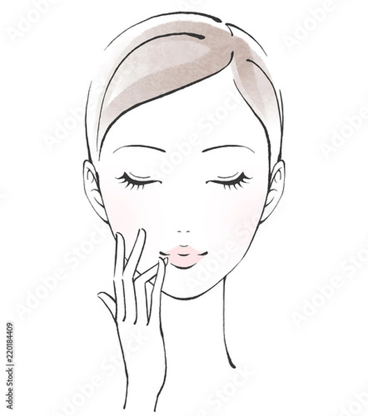 Fototapeta 薬指でリップケアをする女性