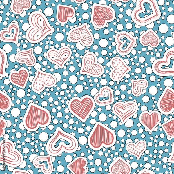 Fototapeta Seamless heart pattern on paper texture